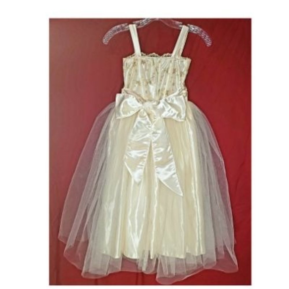 MELODY KIDS - Off White & Gold Very Poofy Party Dress Girls Size 7-8